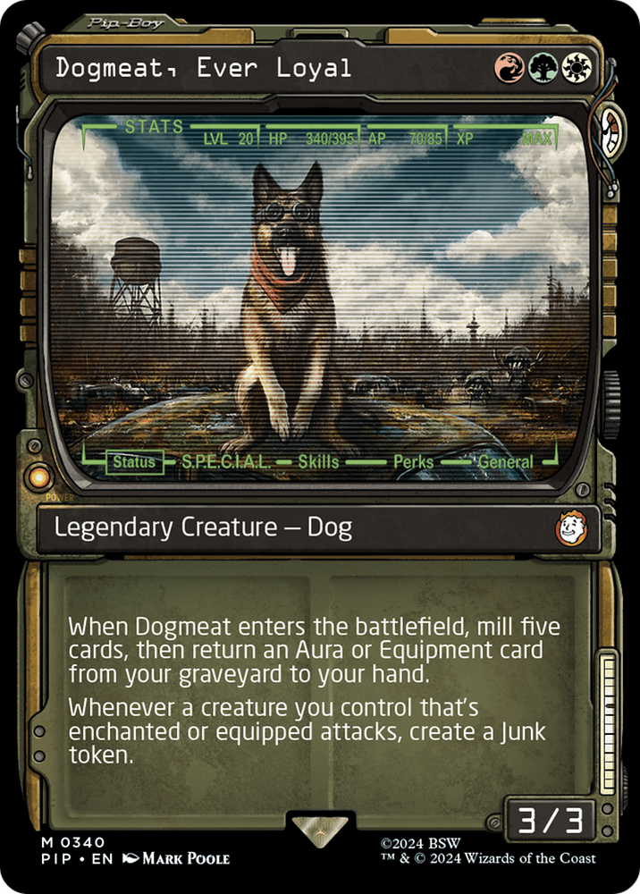 mtg fallout showcase cards Collecting Magic: The Gathering Fallout Enchant creature Enchanted creature has Whenever this creature attacks alone 1x SHOWCASE DOGMEAT, EVER LOYAL