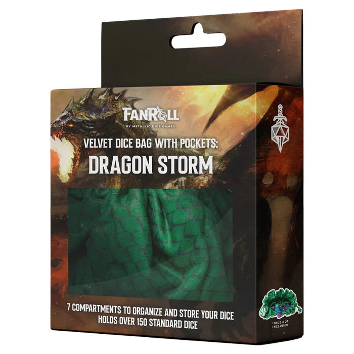 MDG Fanroll Velvet Dice Bag with Pockets - Dragon Storm