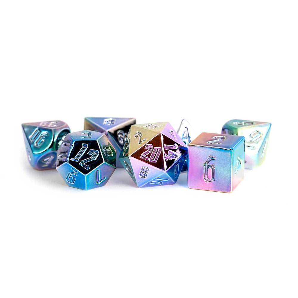 16mm Polyhedral Dice Set: Rainbow Aegis with Uninked Numbers