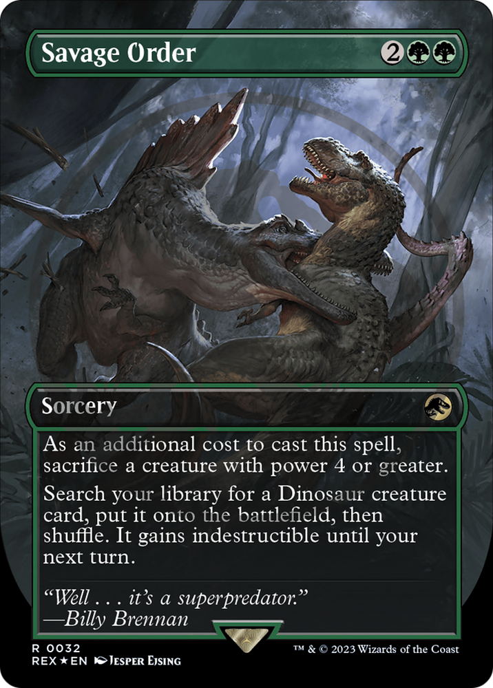 mtg jurassic world emblem cards Permission Denied (Emblem) (Borderless) [Jurassic Collection Tok Ian Malcolm Blue, Loyal Raptor | Universes