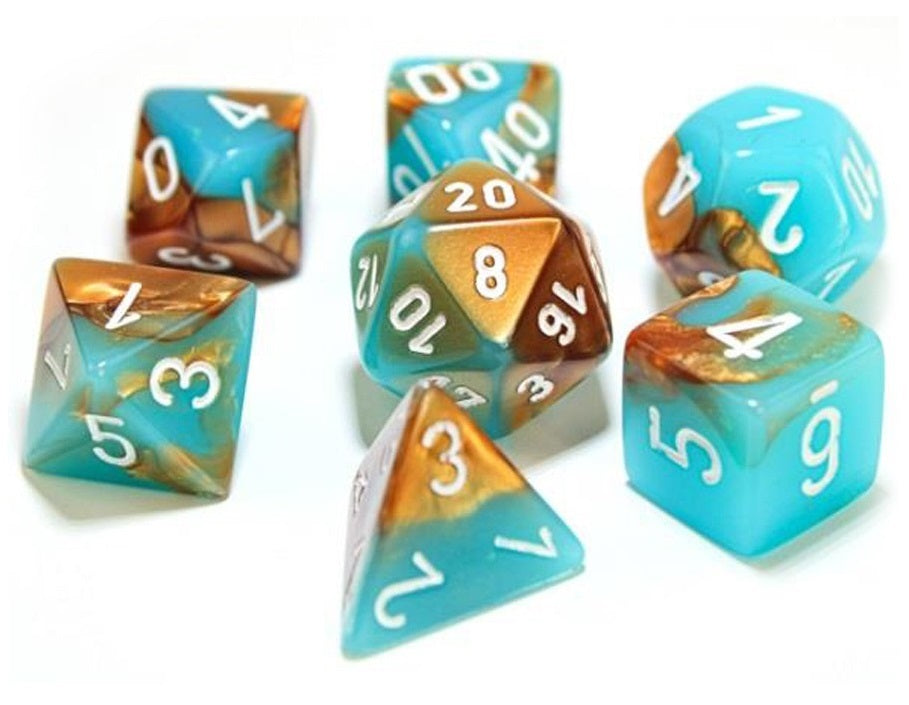 Chessex 7 Die Set - Gemini Copper-turquoise/white