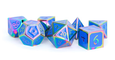 Rainbow with Blue Enamel Metal Polyhedral 7-Die Set