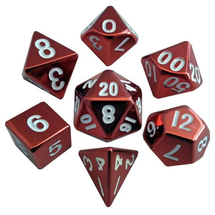 Red with White Text Metal Polyhedral 7-Die Set