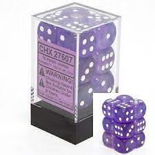 Chessex - Signature 16mm D6 (12 Dice) Borealis Purple/White