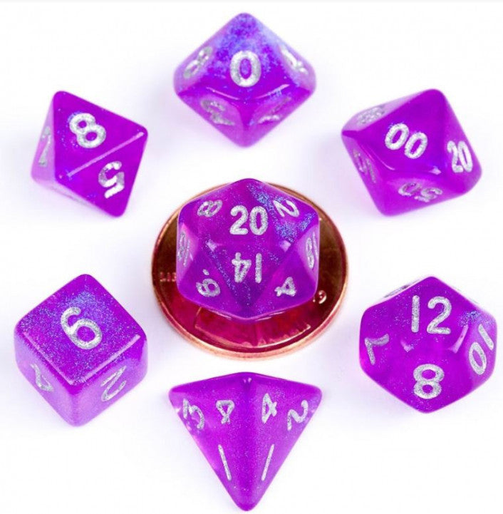 Mini Polyhedral Dice Set: Stardust Purple