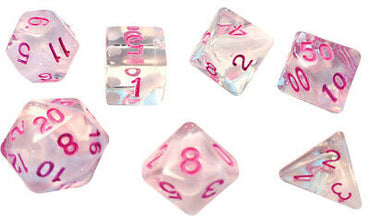 Sirius Dice: Semi-Translucent White Cloud with Pink Ink - 7-Die Set