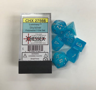 Chessex 7-Die Polyhedral Set - Luminary (Sky/Silver)