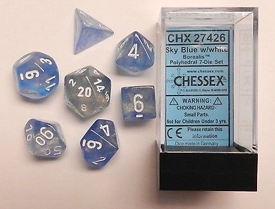 Chessex 7-Die Polyhedral Set - Borealis  (Sky blue/White)